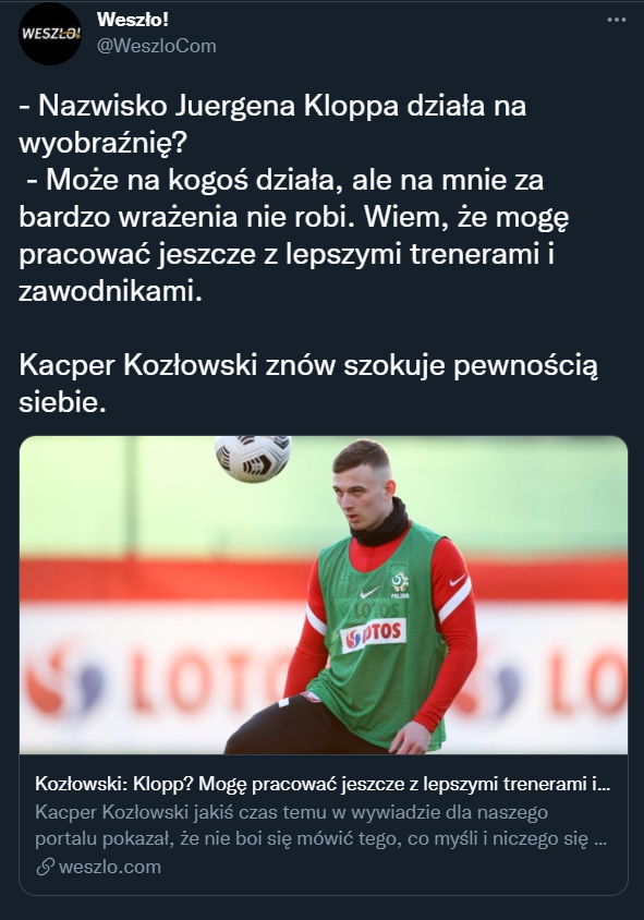 SZOKUJĄCE słowa Kacpra Kozłowskiego o Jurgenie Kloppie...